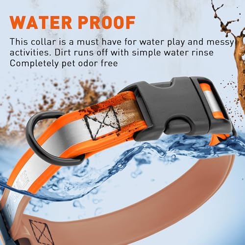 Dogline BioThane Reflective Dog Collar – Waterproof Heavy Duty Dog Collars – High Visibility Quick Release Dog Collar with Sturdy Buckle – Fun Modern Colors – Comfortable and Safe