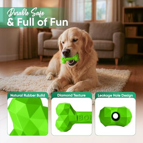 Natural Rubber Dog Toys for Small Dogs & Puppies - Durable Dental Dog Bone Toy for Indoor & Outdoor Play - Interactive Tough Teething Toy for Boredom Relief - For 25 lbs Small Dogs (Green)