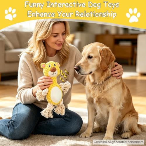 Plush Squeaky Chew Toy for Small Medium Large Dog,(Yellow Bear)