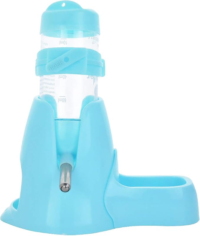 Guardians Hamster Water Bottle, Little Pet Automatic Drinking Bottle with Food Container Base Hut Hanging Water Feeding Bottles Auto Dispenser for Small Animals(80ml,Blue)