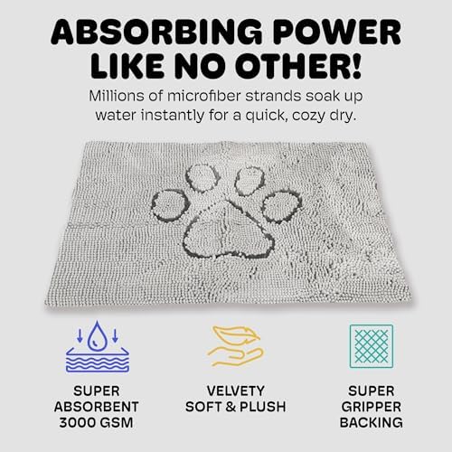 Dog Gone Smart Dirty Dog Doormat - Fast Drying Rug - Silver Grey, 31x20 in | Super Gripper Backing for Clean Floors - Absorbent Microfiber and Machine Washable Mat for Muddy Paws