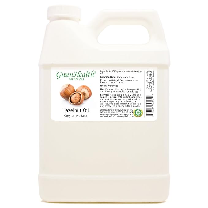 Hazelnut Carrier Oil – 32 fl oz (946 mL) – 100% Pure, Cold-Pressed – Natural Base Oil in White Plastic Jug – Ideal for Aromatherapy, DIY Beauty, and Bulk Personal Care Use