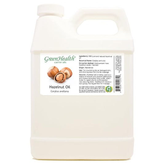 Hazelnut Carrier Oil – 32 fl oz (946 mL) – 100% Pure, Cold-Pressed – Natural Base Oil in White Plastic Jug – Ideal for Aromatherapy, DIY Beauty, and Bulk Personal Care Use