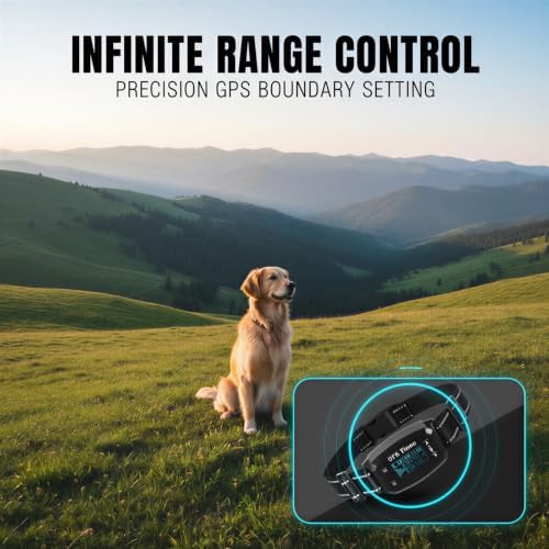GPS E-Fence Collar, Wireless Dog Collar Fence System for Pet Training, 0.018 to 1.2 miles, 30 to 2,000 m Safety Distance, Bark Trainer with 3 Correction Modes, IPX6 Waterproof ABS, Black 1,000 mAh