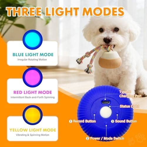 Interactive Cat Toy, 360° Rotating Automatic Moving cat Toys, Voice Recordable Auto Rolling Pet Toy with LED Sound & Music, Rechargeable Interactive Cat Toys for Indoor Cats & Small Dogs (Green)