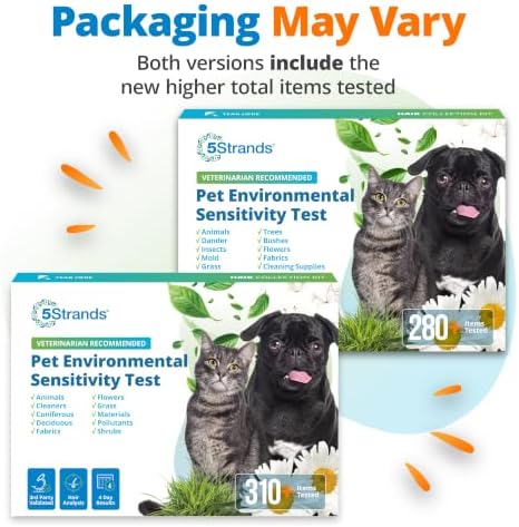 5Strands Pet Environmental Sensitivity Test for Skin Health | 310 Items Tested, At-Home Hair Analysis for Dogs & Cats All Breeds, Test Fabrics, Grass, Trees, Pollen, Results in 4 Days