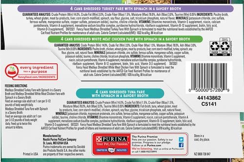 PURINA Fancy Feast Wet Cat Food Variety Pack, Medleys Shredded Fare Collection - (12) 3 oz. Cans (Pack of 2)