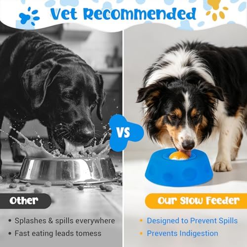 Slow Feeder Dog Bowl with Interactive Roll Ball, Anti-Slip Dog Lick Bowl
