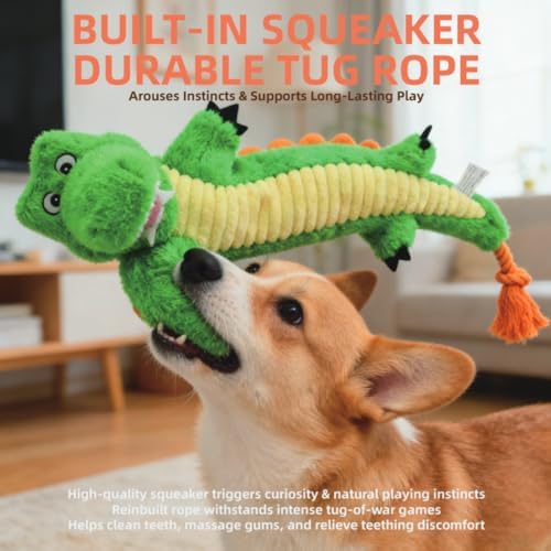 23.62 Inch Stuffing Free Crocodile Squeaky Dog Toy, Tug Chew Toy for Dogs