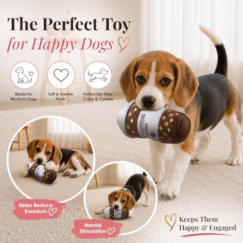 Dog Diggin Designs Chewy Vuiton Espawsso Plush Dog Toy | Luxury-Inspired Parody Coffee Cup with Squeaker, Soft Plush Coffee-Themed Dog Toy – Baristas Needed!