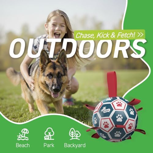 QDAN Large Dog Soccer Ball with Straps, 9 Inch Big Balls for >90 lbs Dogs