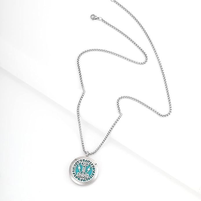 Essential Oil Diffuser Viking Necklace - Stainless Steel Locket- Best for Aromatherapy-Perfume, Fragrance, Scent Diffusers for Women and Girls