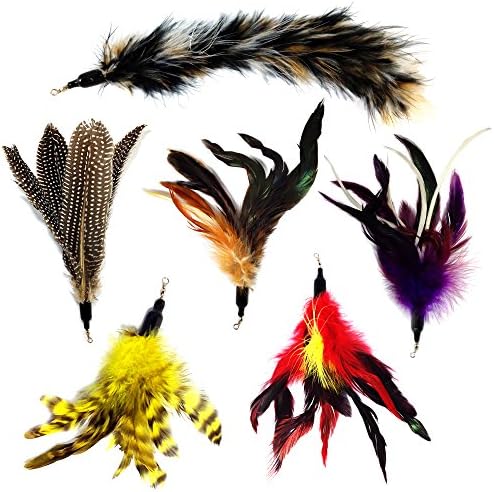 Pet Fit for Life Multi Piece Replacement Feathers Pack Plus Bonus Soft Furry Tail for Interactive Cat and Kitten Toy Wands…
