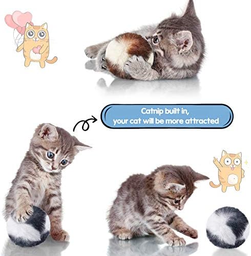 Skylety 8 Pack Cat Pom Poms Ball with Catnip Large Cat Balls Soft No Bells Quiet Interactive Toys Cute Fuzzy Artificial Balls Faux Fur 2 Inches for Kitten Pet Gifts Chasing Playing Exercising Indoor