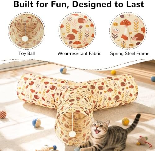 Tempcore Cat Tunnel, 3-Way Collapsible Toy, Large Size Khaki Hedgehog