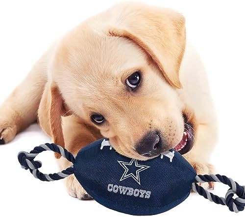 Pets First NFL Dallas Cowboys Football Dog Toy, Tough Quality Nylon Materials, Strong Pull Ropes, Inner Squeaker, NFL Team Color