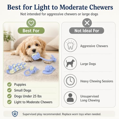Dog Rope Toys for Puppies and Small Dogs, 6 Pack Cotton Rope Chew and Tug Toys for Teething Puppies, Tossing and Indoor Play (Blue)