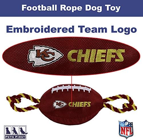 Pets First NFL Kansas City Chiefs Football Dog Toy, Tough Quality Nylon Materials, Strong Pull Ropes, Inner Squeaker, NFL Team Color