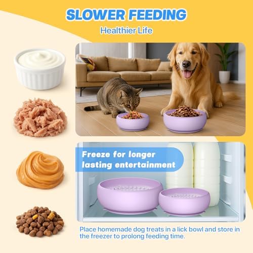 2 Pack Dog Lick Bowl, Slow Feeder Licking Bowl(Purple)