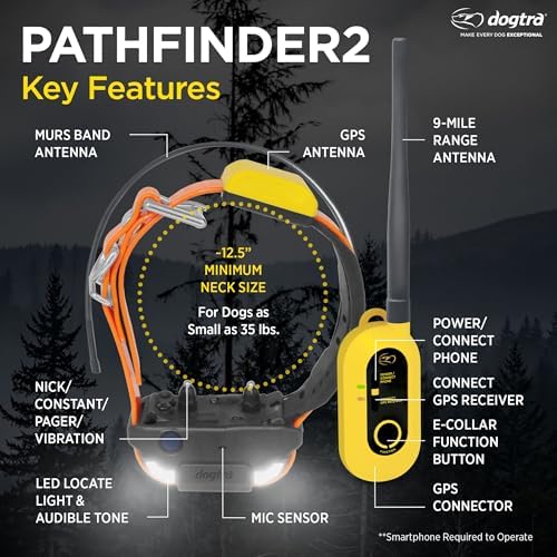 Dogtra Pathfinder 2 GPS Tracker e Collar + Titanium Enhanced Contact | 9 Mile, LED Light, No Monthly Fees, Waterproof, Smartwatch Control, Satellite Tracking, Multiple Dogs, Smartphone Required