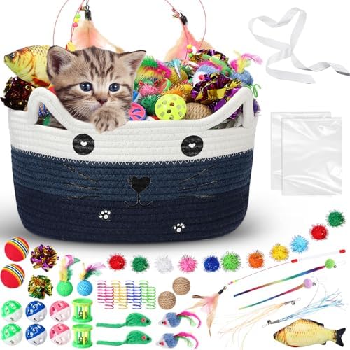 Zopeal 76 Pcs Cat Storage Basket Gift Toys Set, Blue