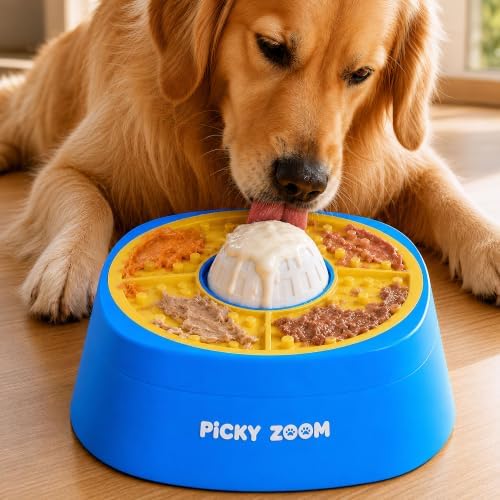 Interactive Slow Feeder Dog Bowl with Rolling Lick Ball for Liquid Treats