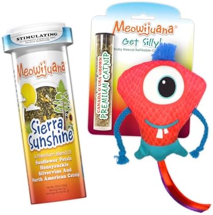 Meowijuana Get Silly Ruby Toy & Catnip Bundle | Refillable Plush + Blend