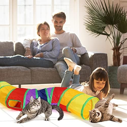 Bemodst S-Type Cat Tunnel, 2 Way/3 Way/4 Way/5 Way Collapsible S-Shape Small Animal Tubes Kitty Tunnels Interactive Maze House Toy with Storage Bag for Kitten Puppy Rabbit Guinea Pig (Rainbow-2 Way)