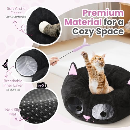 Baseola Fuzzy Cat Tunnel Bed for Indoor Cats, 2-in-1 Interactive Cat Toys