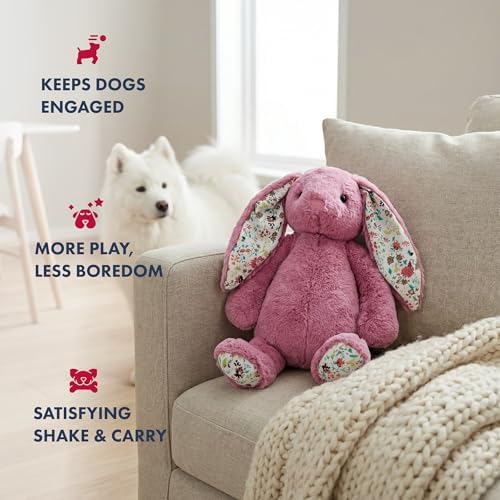 Petlou Dog Plush Toys,Crinkle Toy, Interactive Stuffed Squeaky Toys Chew for Medium Small Large Dogs,Cute (15" Promo Rabbit-Lavender)
