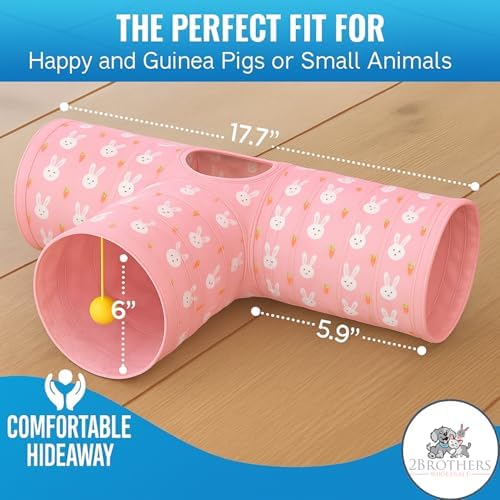 Tunnels with 3-Way Entrance - Cozy, Washable Guinea Pig Hideout - Interactive Cage Toys (Pink Bunnies)