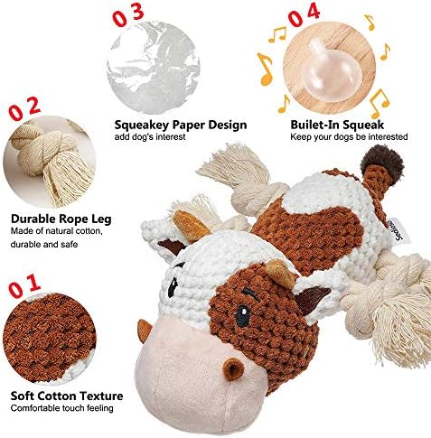 Sedioso Dog Toys Set, Large Dogs Toy, Stuffed Animal Dog Chew Toy, Soft Plush Dogs Toys Pack for Small. Middle, Large Breed(3-Pack, Cow)