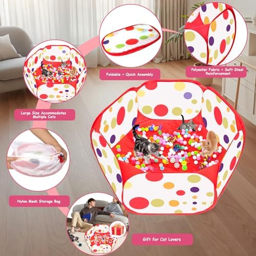 Cat Ball Pit for Cats, 226 Pcs Interactive Cat Toys for Indoor Kittens, Red