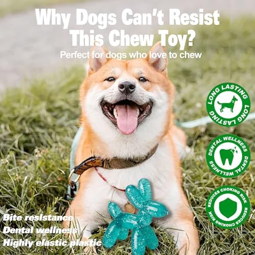 Durable Dog Chew Toy – Balloon Dog Shape, 4.72” for Medium & Large Dogs, Tough Plastic, Interactive Chew Toy for Boredom & Dental Health（Green）