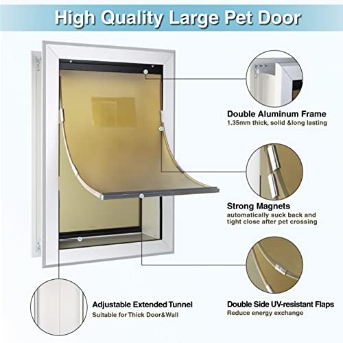 Aluminum Large Dog Door for Thick Wall Telescoping Tunnel Doggies Door Heavy Duty Aluminum Doggy Door Energy Efficient Double Flaps Pet Door for Medium Large Dogs,Pets Up to 220 Lb,Lockable
