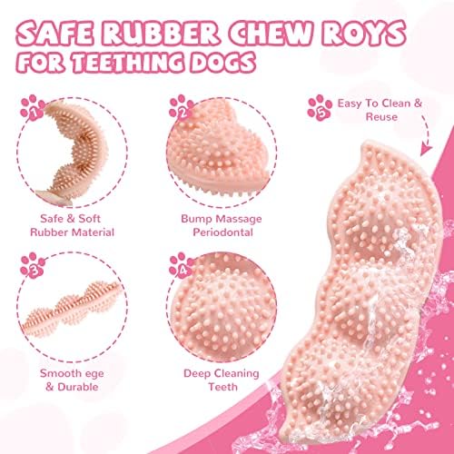 ABRRLO 6 Pack Puppy Teething Toys Cute Pink Puppy Chew Toys for Teething Small Breed Dog Chew Toy Interactive Pet Toy Set for Puppies to Keep Them Busy Soft Durable Small Breed Doggy Chewing Ball