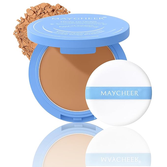 Maycheer Lasting Waterproof Face Powder - 8 Shades Compact, Oil Control Matte Finish, as Foundation & Primer, For All Skin (#06 CAPPUCCI -NO)