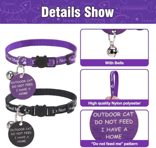 KOOLTAIL Cat Collar with Bell,2 Pack Do Not Feed Cat Collars with Warning Board Hanging Do Not Feed Me,Cute Lightweight Adjustable Breakaway Kitten Collar with Safety Buckle