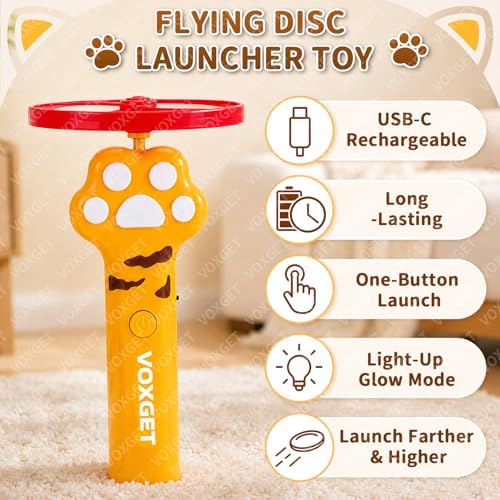 Interactive Cat Disc Launcher Toy, Rechargeable with 8 Flying Discs