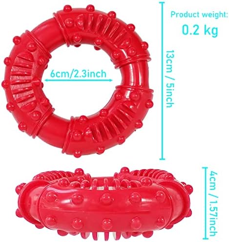 Dog Ring Chew Toys,Dog Chew Toys for Chewers,Non-Toxic Natural Rubber Indestructible Toys for Small Medium Large Dogs - Fun to Chew, Chase and Fetch (Red)