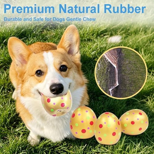 Squeaky Latex Dog Toy Ball, Golden Egg-Shaped 4 Pack