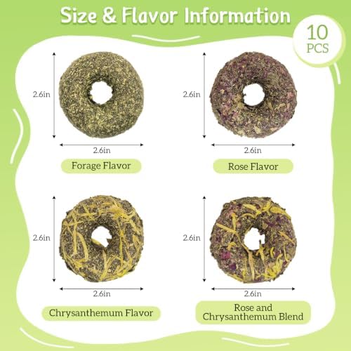 Fhiny 10 PCS Rabbit Chew Toys, Rabbit Treats with Natural Grass and Flowers, Pet Molar Grass Cakes for Guinea Pigs, Chinchillas, Hamsters and Other Small Rodents