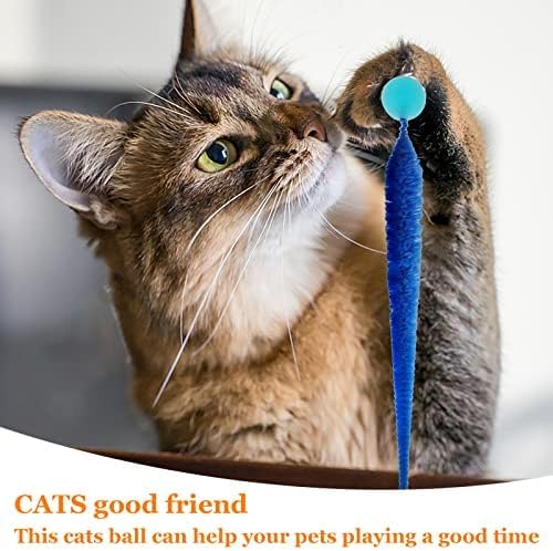Bouncy Ball with Tail Cat Toys,5 Packs Large Magic Worm with Fluorescent Ball Toy for Cats,Colorful Fuzzy Worm Bouncy Glow Balls Cat Toy