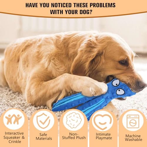 Dog Squeaky Toys Octopus, No Stuffing Plush Toys, Squeaky Octopus Dog Toy - Durable Plush for Puppies, Interactive Dogs Toys for Aggressive Chewers (Purple+Green)