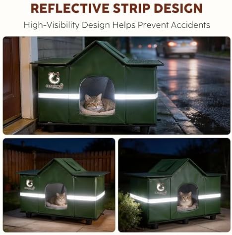 Large Outdoor Cat House with Heating Pad 28" x 16" x 17" Green