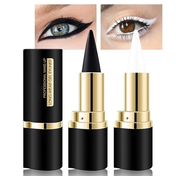Kaely 2Pcs Black White Gel Eyeliner Pencils Set,Waterproof Eye Liner Pen,Cat Eye Stencil Cat Face Makeup,Eye Black Eyeshadow Palette Stick,Gothic Halloween Makeup,delineador de ojos contra el agua