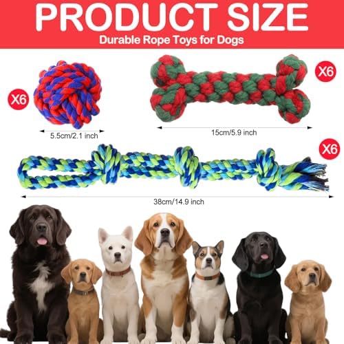 18 Pcs Dog Rope Toys Set Interactive Cotton Chew Toys for Aggressive Chewers 3 Knots Rope Balls for Medium Small Dog Puppy Tug of War Pet Teeth Cleaning Fun Training Birthday Gifts
