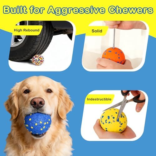 6 Pack Dog Balls Tennis Ball for Aggressive Chewers Indestructible Dog Toys