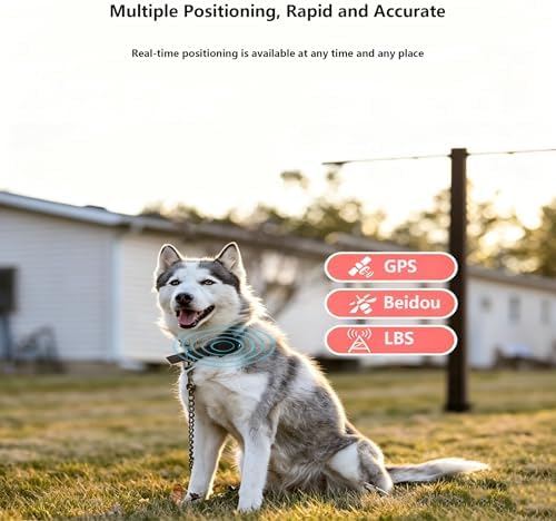 Pet GPS Tracker, Dog Tracking Collar with GPS/Beidou/WiFi/LBS, 90-Day History Tracking, Real-Time Location, Waterproof, Low Battery Alert, Multi-User Monitoring for Large Medium Small Dogs