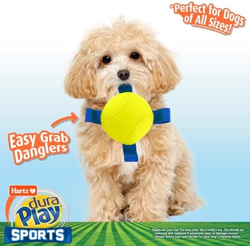 Hartz Dura Play Sports Baseball Dog Toy, Bacon Scented Squeaky Latex Yellow & Blue Toy, 3 Count